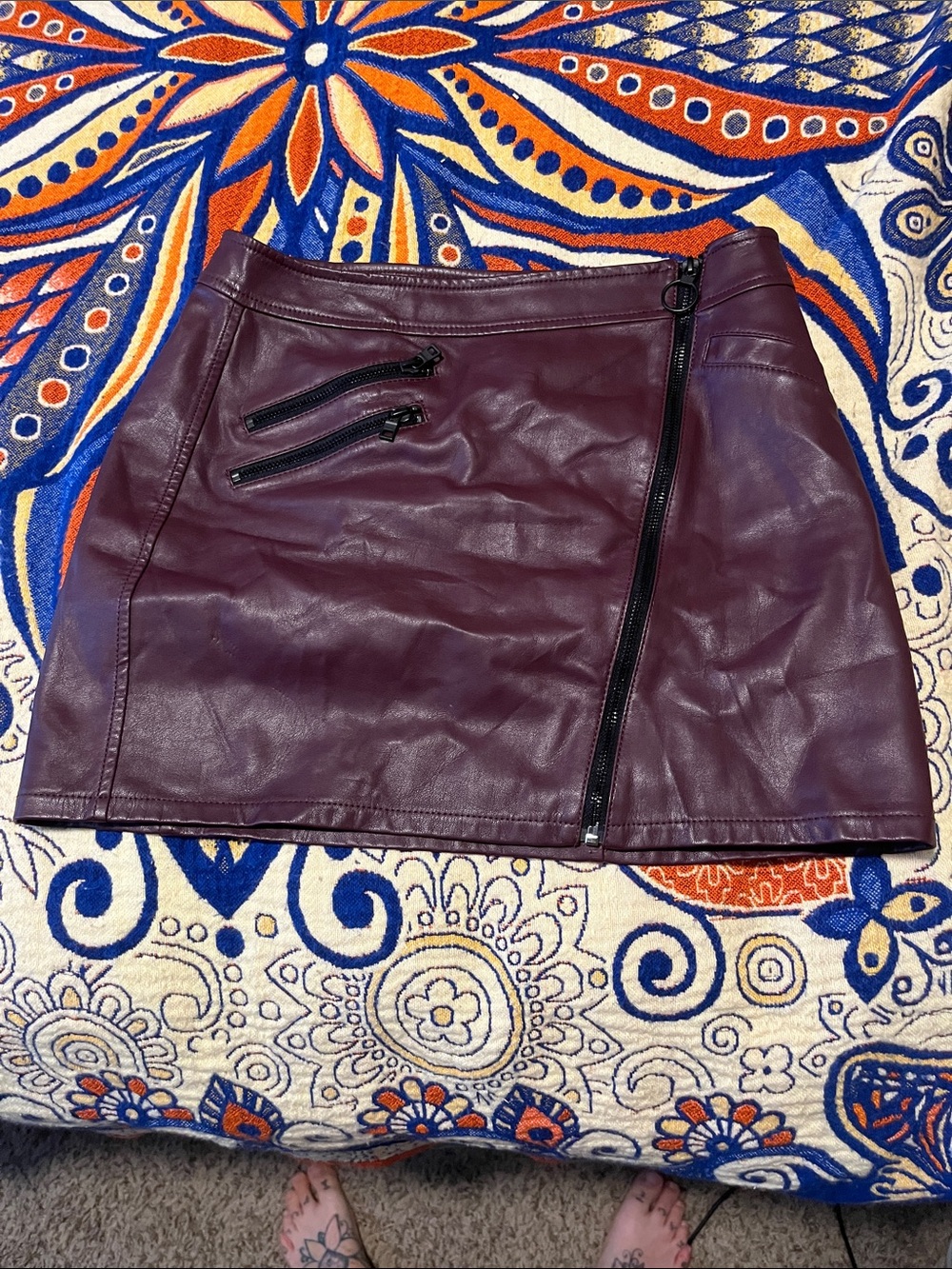 Faux Leather Burgundy Mini Skirt